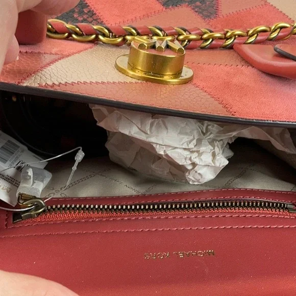 Michael‎ Kors Carmen Pink Flap Satchel Suede Patchwork Leather Crossbody Bag NWT - Picture 11 of 15